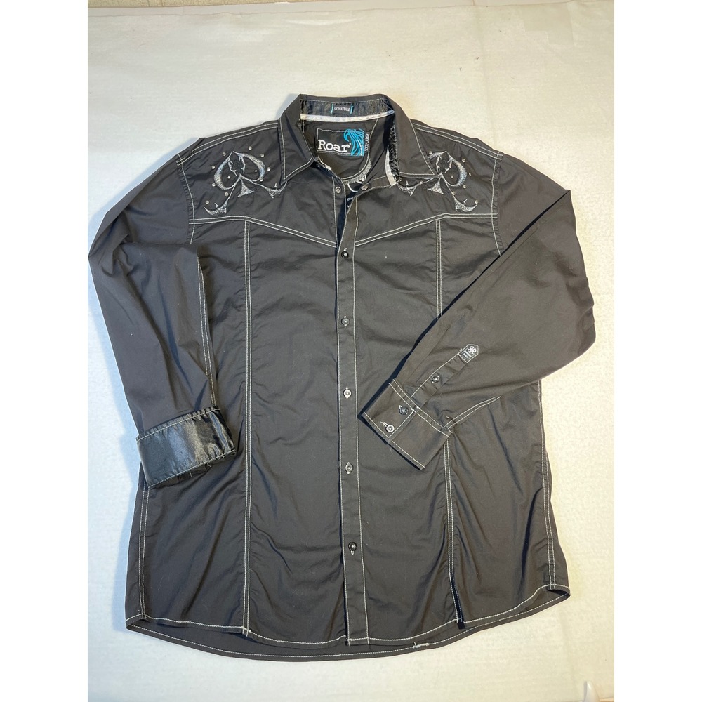 Roar Signature Y2K Black Gothic Western Button Down Shirt  Embroidered XXXL